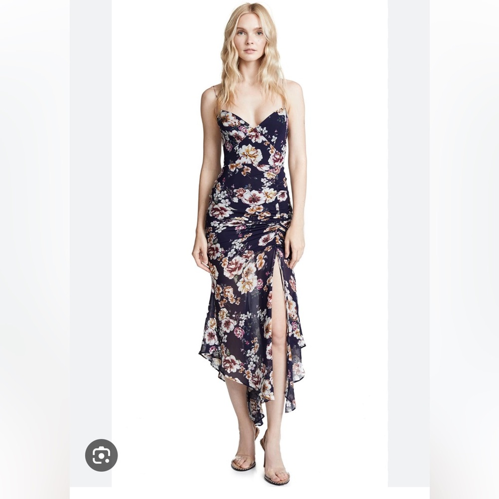 NICHOLAS garden rose navy silk midi dress